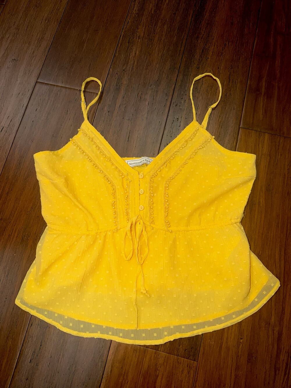 vintage Abercrombie & Fitch yellow Swiss dot babydoll camisole top Small
